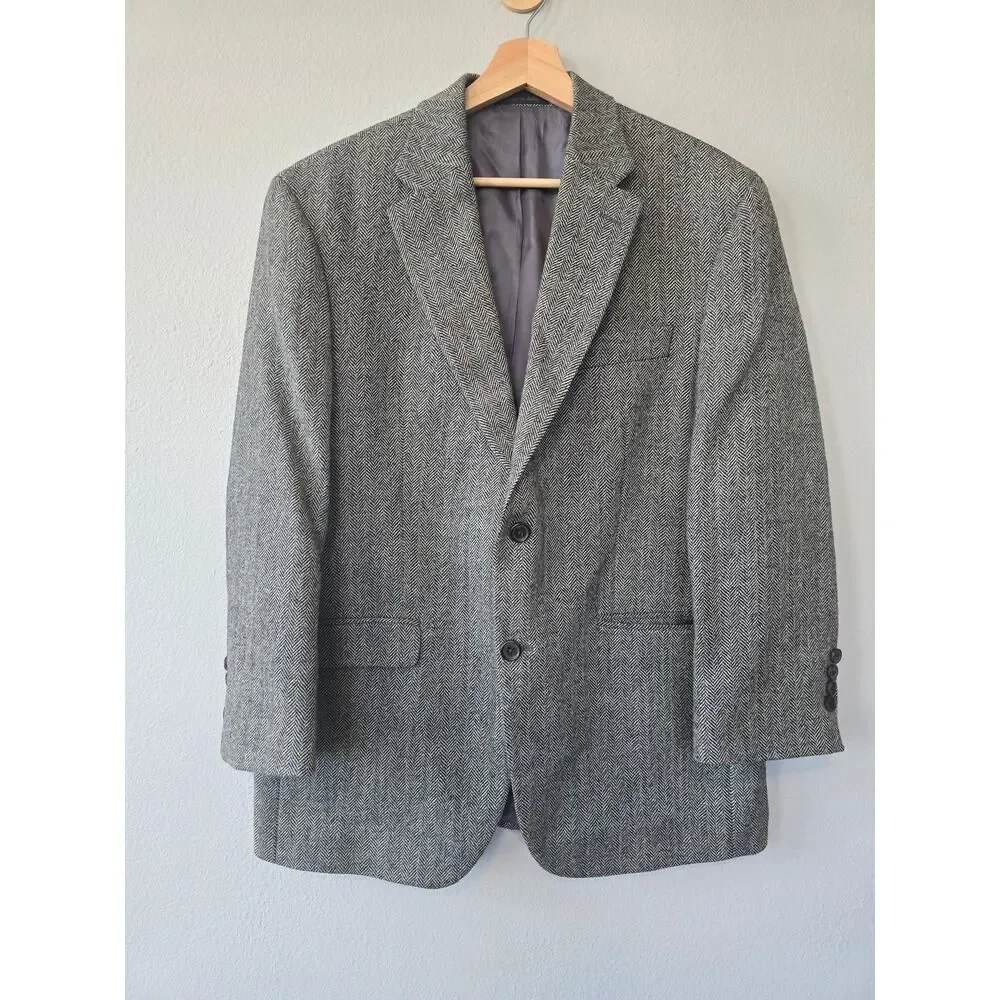 Lauren Ralph Lauren Gray Herringbone Wool Blazer Men's 40S Classic Tweed Preppy